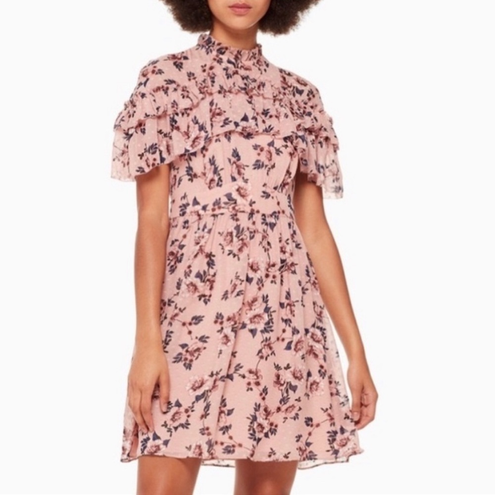 NWT KATE SPADE Faded Peony Rose Silk Flutter Dress
